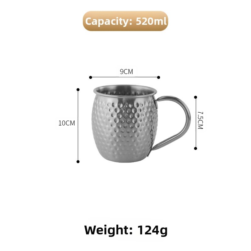 Korean Style Stainless Steel Tumbler Mug Hammered Texture 520ml with Handle