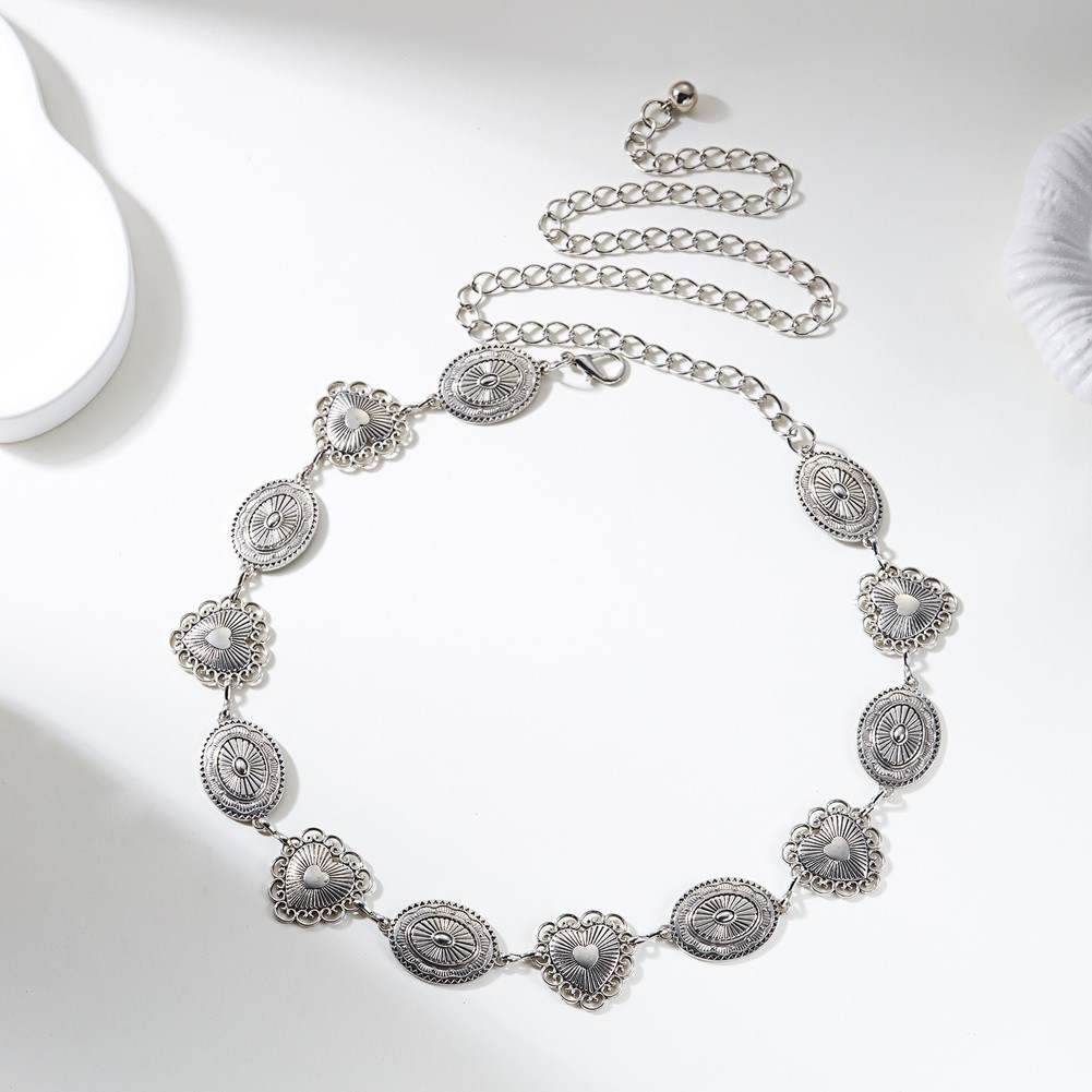 Bohemian Style Waist Chain for Women Vintage Embossed Metal Geometric Design - Picture 33 of 42