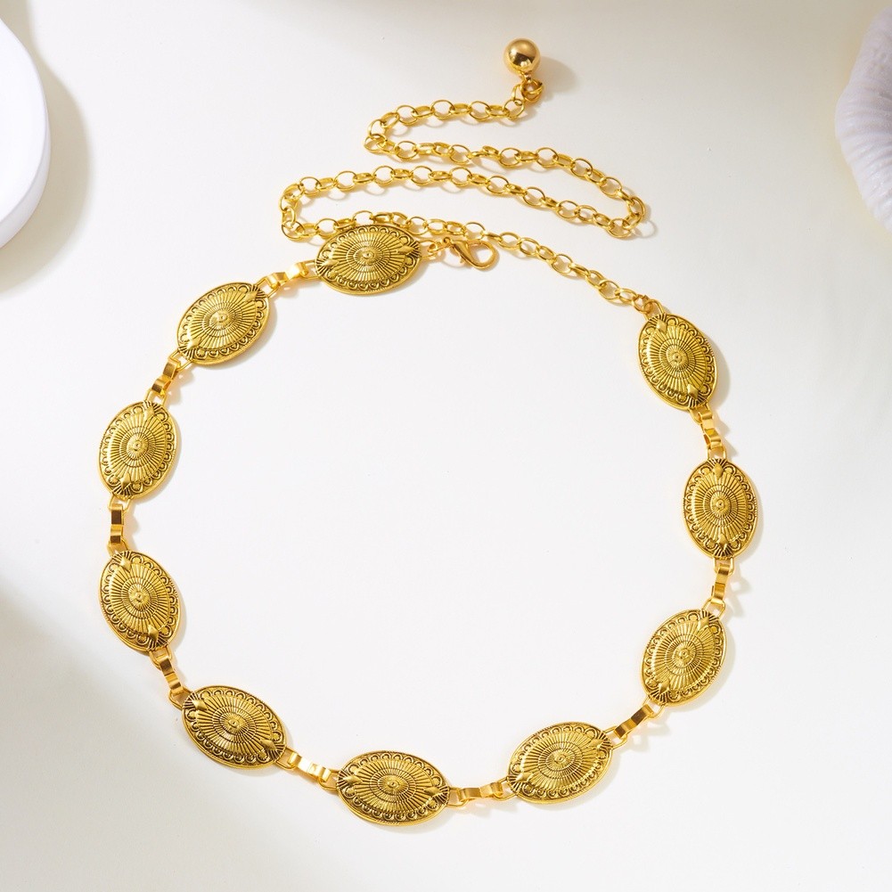 Bohemian Style Waist Chain for Women Vintage Embossed Metal Geometric Design - Picture 26 of 42