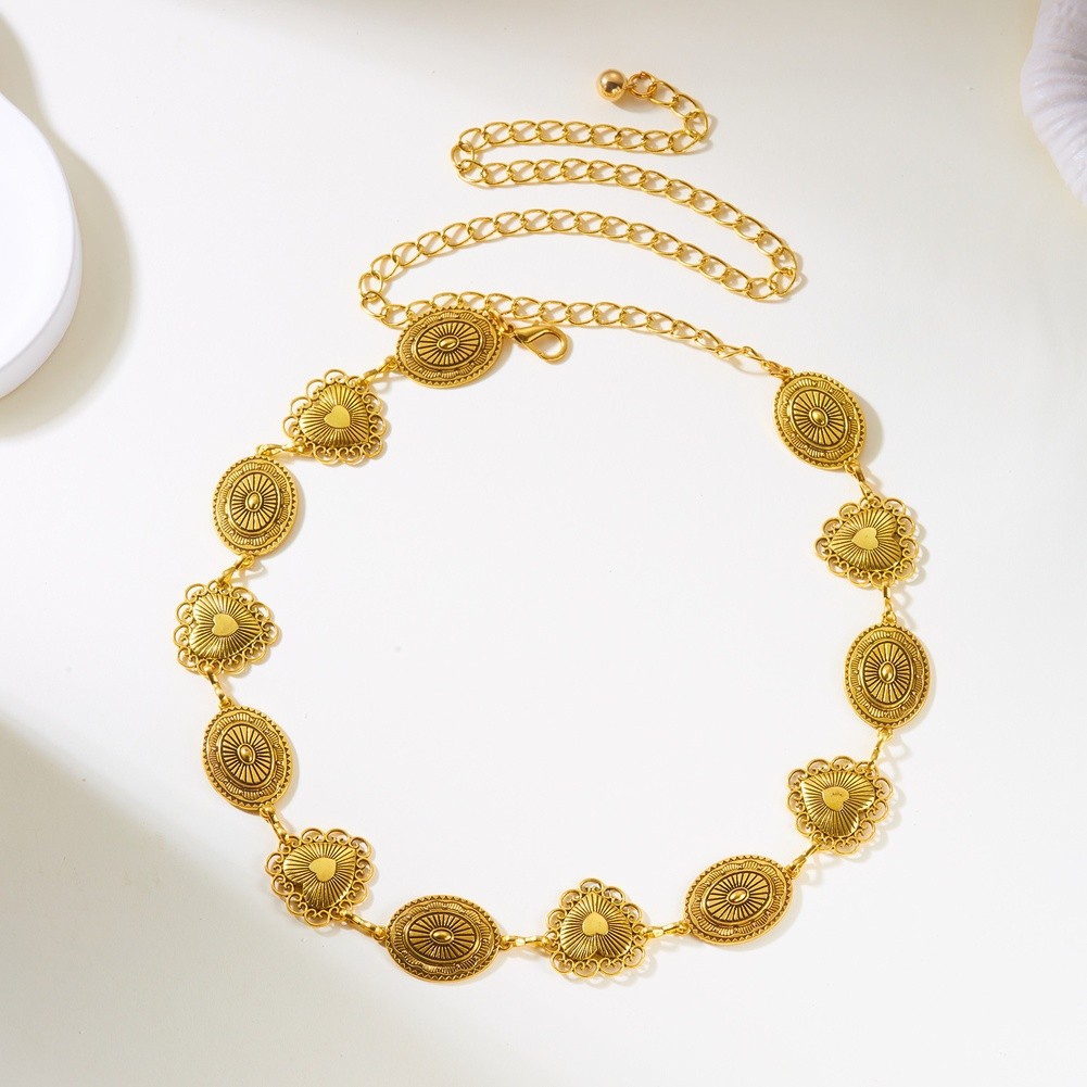 Bohemian Style Waist Chain for Women Vintage Embossed Metal Geometric Design - Picture 31 of 42