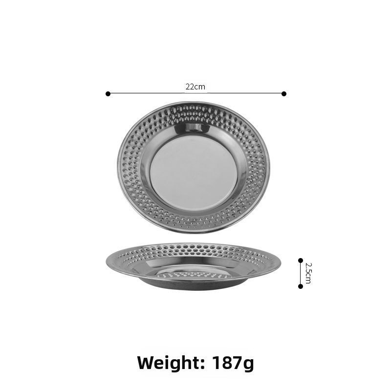 Round Hammered Stainless Steel Plates for Serving Meat Snacks and Desserts