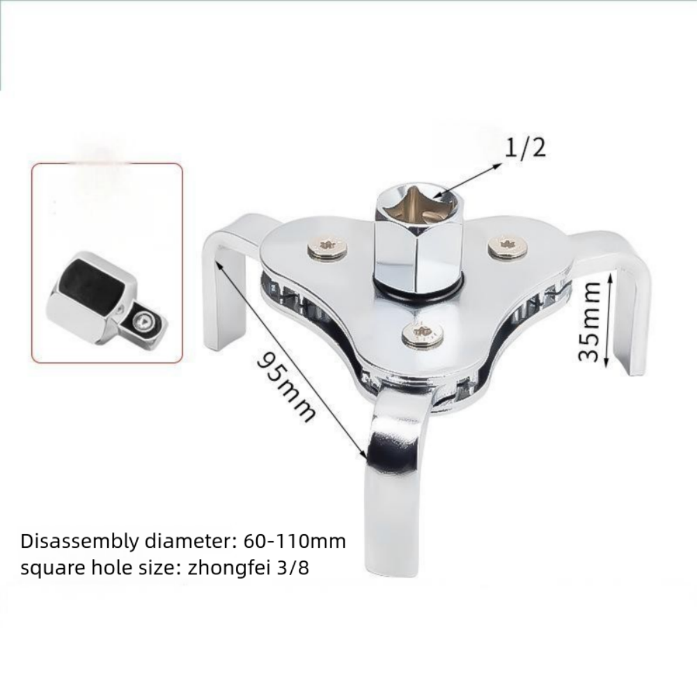 Adjustable 3 Jaw Oil Filter Wrench Tool Fits Filter Sizes from 60mm to 130mm