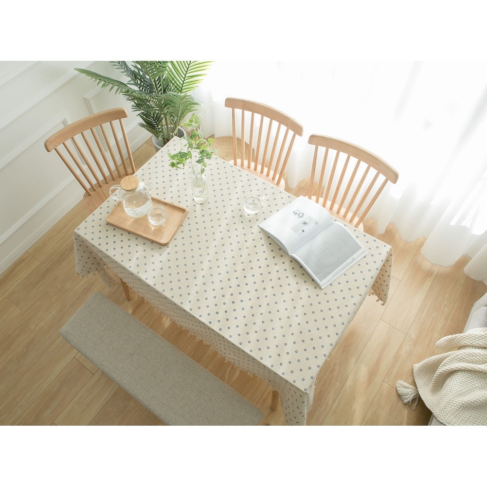 Rectangular Tablecloth 140x160cm Blue Daisy Print Polyester Cotton with Fringe - Picture 22 of 31