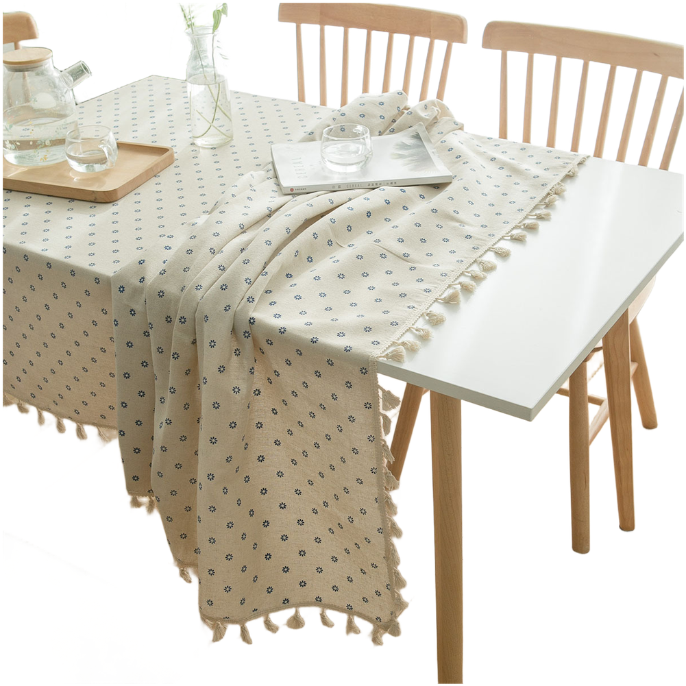 Rectangular Tablecloth 140x160cm Blue Daisy Print Polyester Cotton with Fringe - Picture 19 of 31