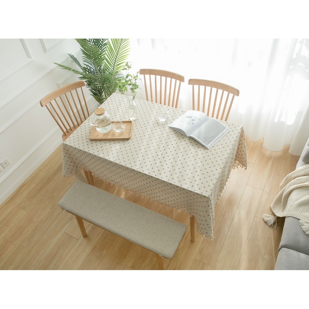 Rectangular Tablecloth 140x160cm Blue Daisy Print Polyester Cotton with Fringe - Picture 27 of 31