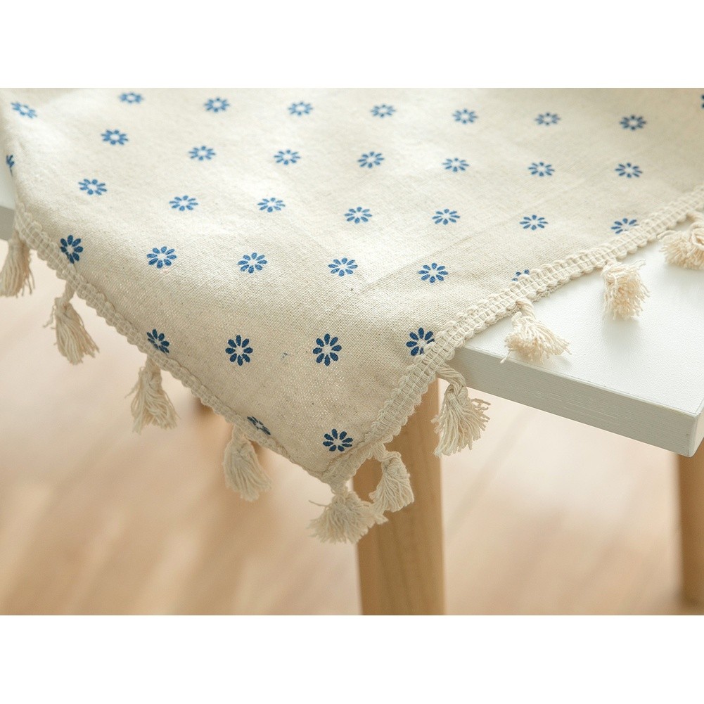 Rectangular Tablecloth 140x160cm Blue Daisy Print Polyester Cotton with Fringe - Picture 29 of 31