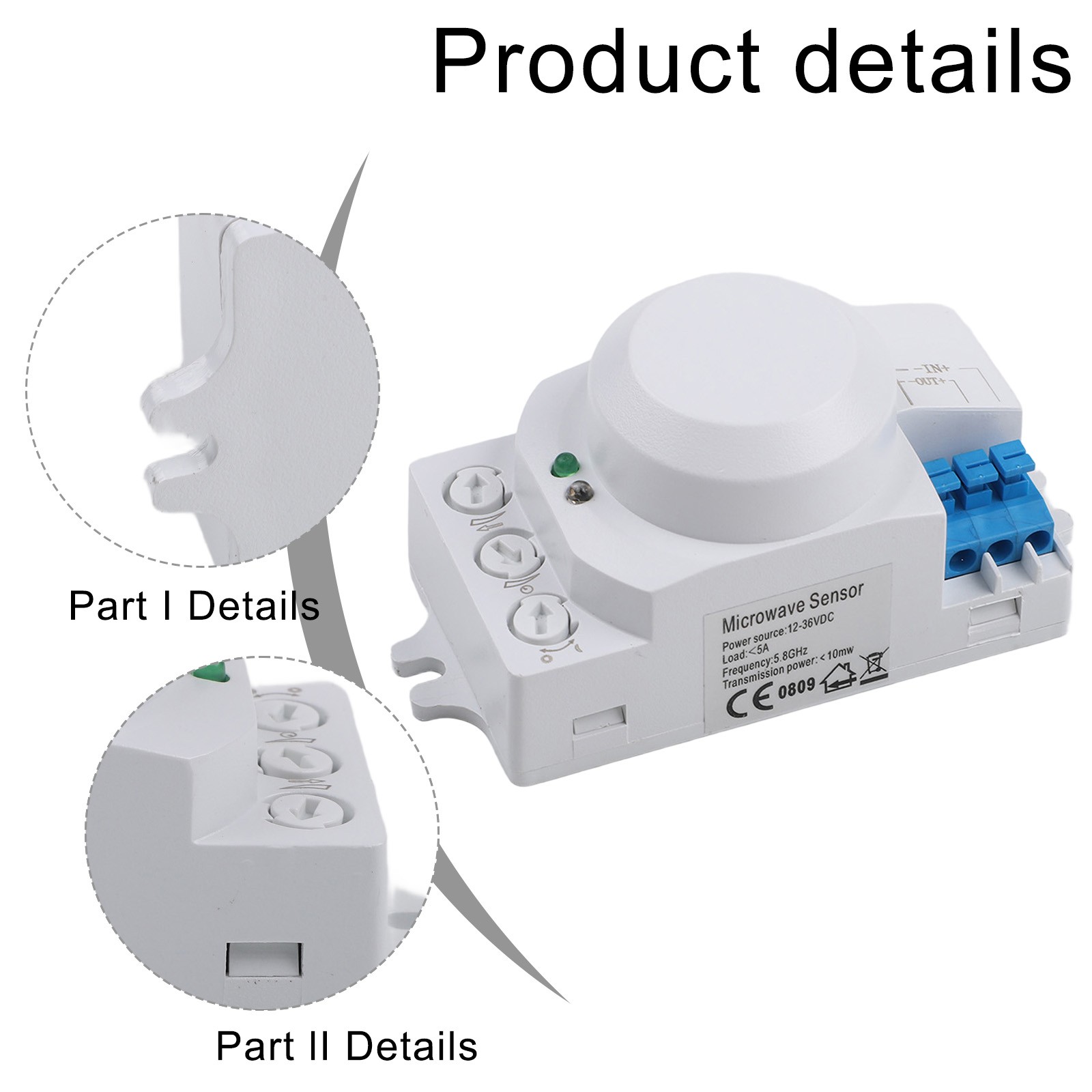 5.8GHz Microwave Motion Detector 12V DC AC100-240V Smart Lighting Control