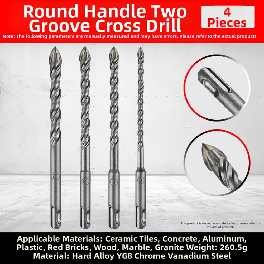 For SDSPLUS Cross Drill Bit with Two Holes Two Grooves for Round Shank