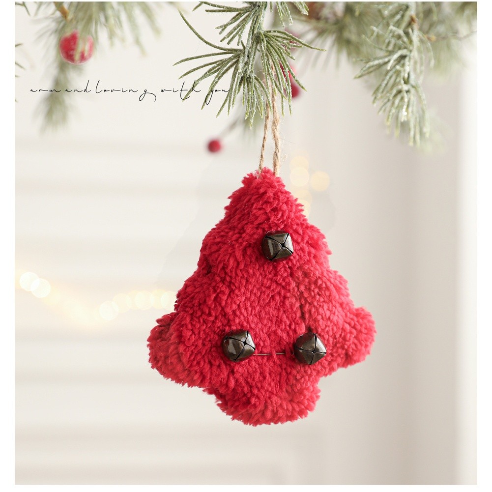 Red Plush Christmas Tree Hanging Decorations Pendant Red Holiday Accessories - Picture 25 of 33