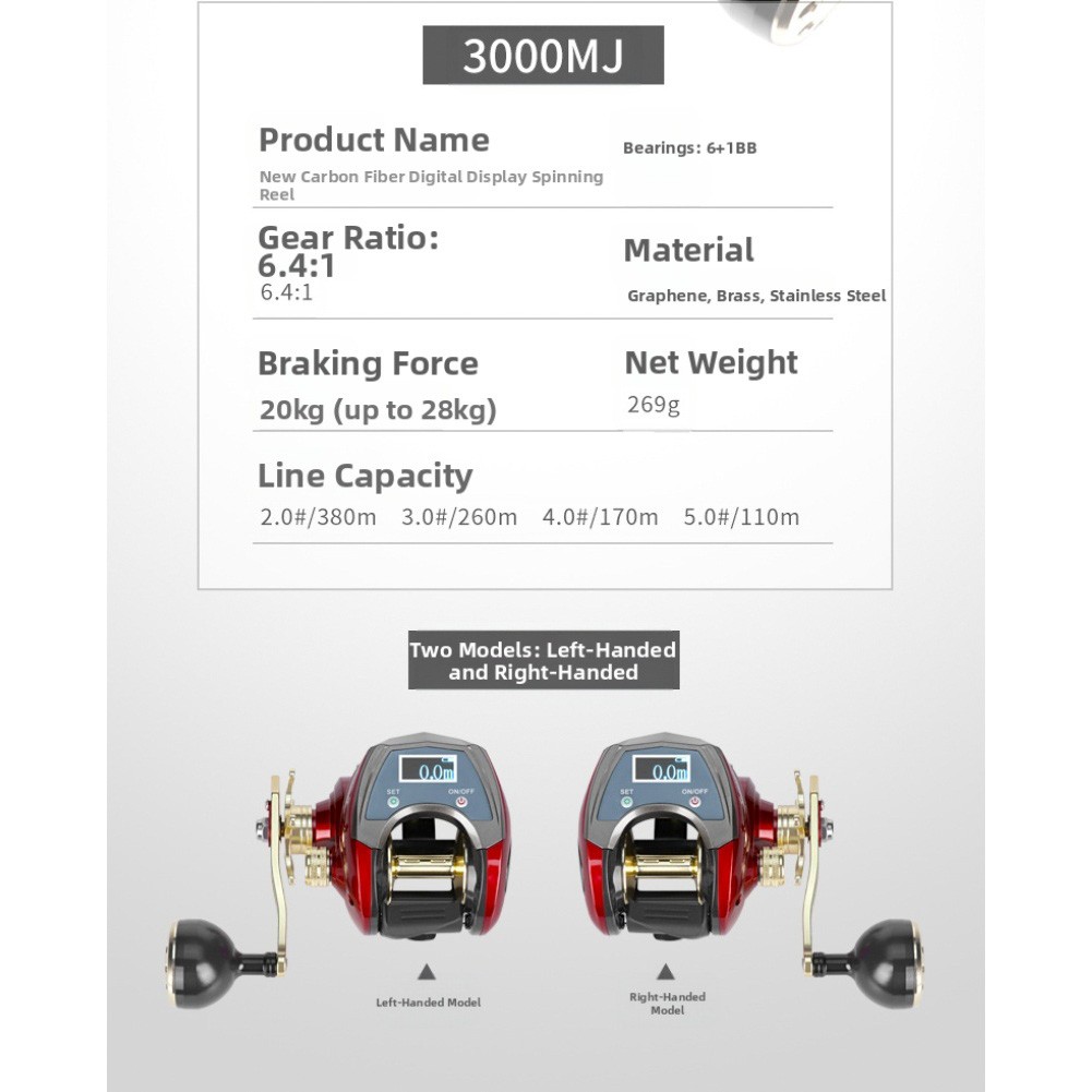 Digital Count Carbon Fiber Casting Reel Magnetic Brake System For Sea Fishing - Picture 33 of 38