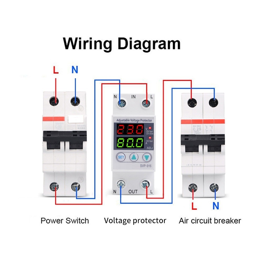 Adjustable Voltage Surge Protector SVP916 Current Limiting 40A 63A 80A
