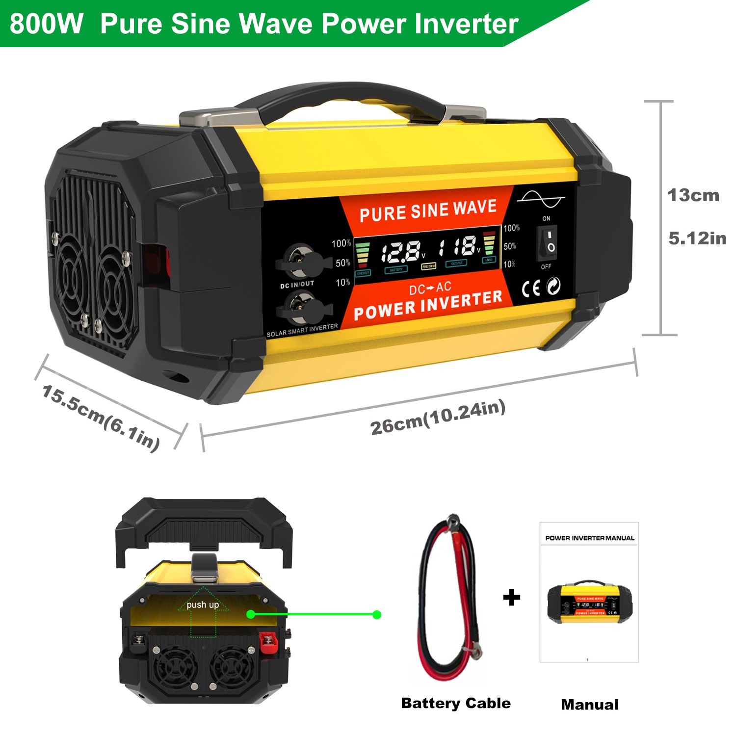 12V TO 220V Pure Sine Wave Inverter 800W 1600W with AC USB Ports for ...