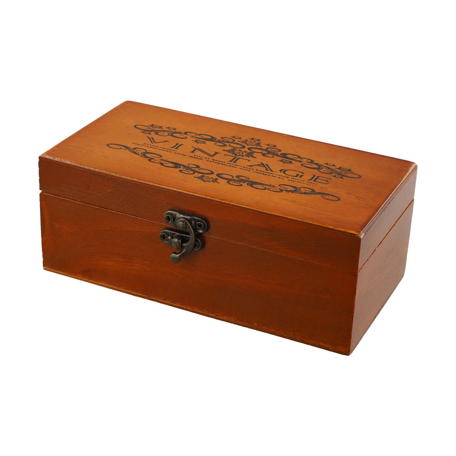With Lock Storage Box Office Jewelry Sundries Retro Vintage Wood Color
