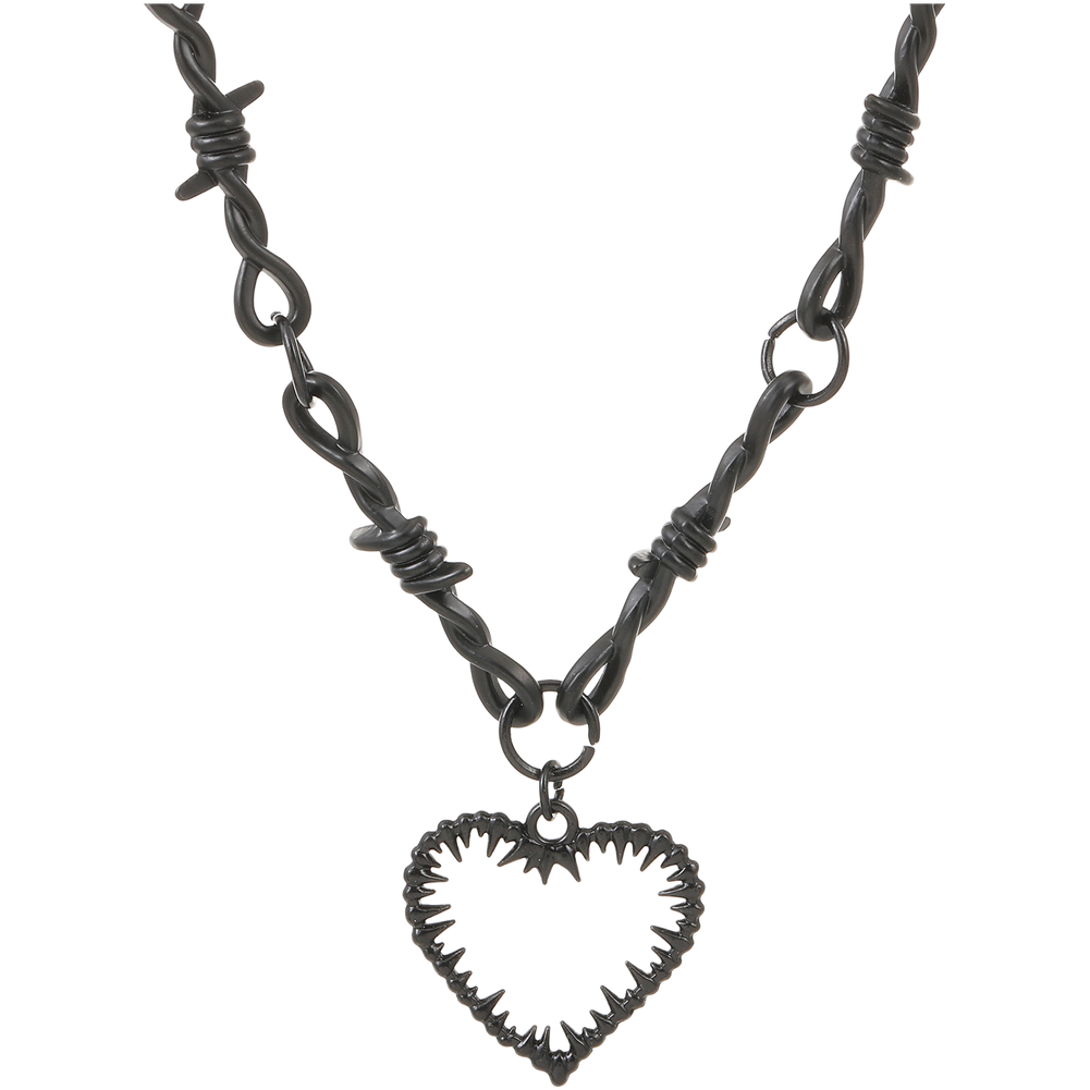 Thorn Heart Pendant Necklace Punk Style Unisex Couple Jewelry Alloy Adjustable - Picture 19 of 21