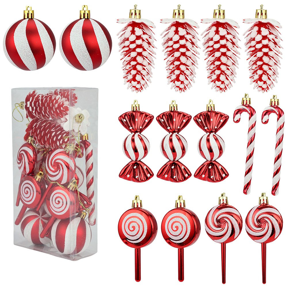 Christbaumschmuck Set mit Kugeln Tannenzapfen und lustigen Lutscher Designs - Bild 5 von 13