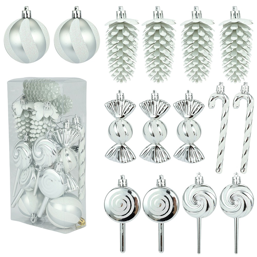 Christbaumschmuck Set mit Kugeln Tannenzapfen und lustigen Lutscher Designs - Bild 8 von 13