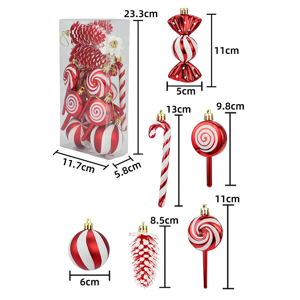 Christbaumschmuck Set mit Kugeln Tannenzapfen und lustigen Lutscher Designs - Bild 6 von 13