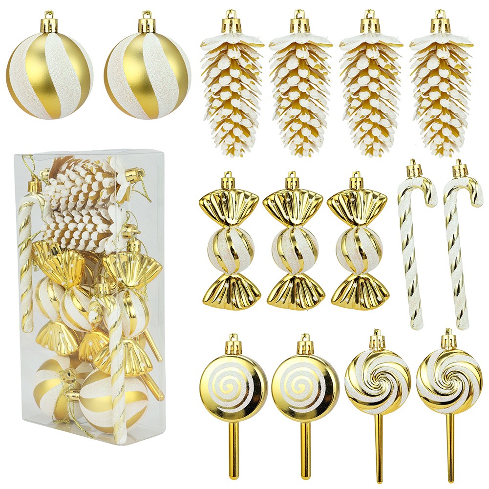 Christbaumschmuck Set mit Kugeln Tannenzapfen und lustigen Lutscher Designs - Bild 7 von 13