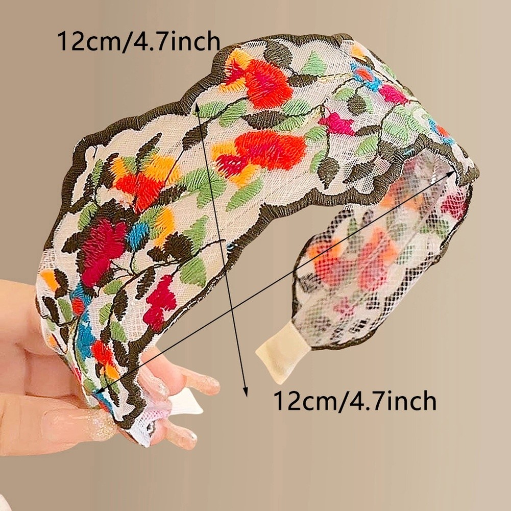 Stylisches Stirnband mit Blumenstickerei und breiter Kante für Damen Kronenopti