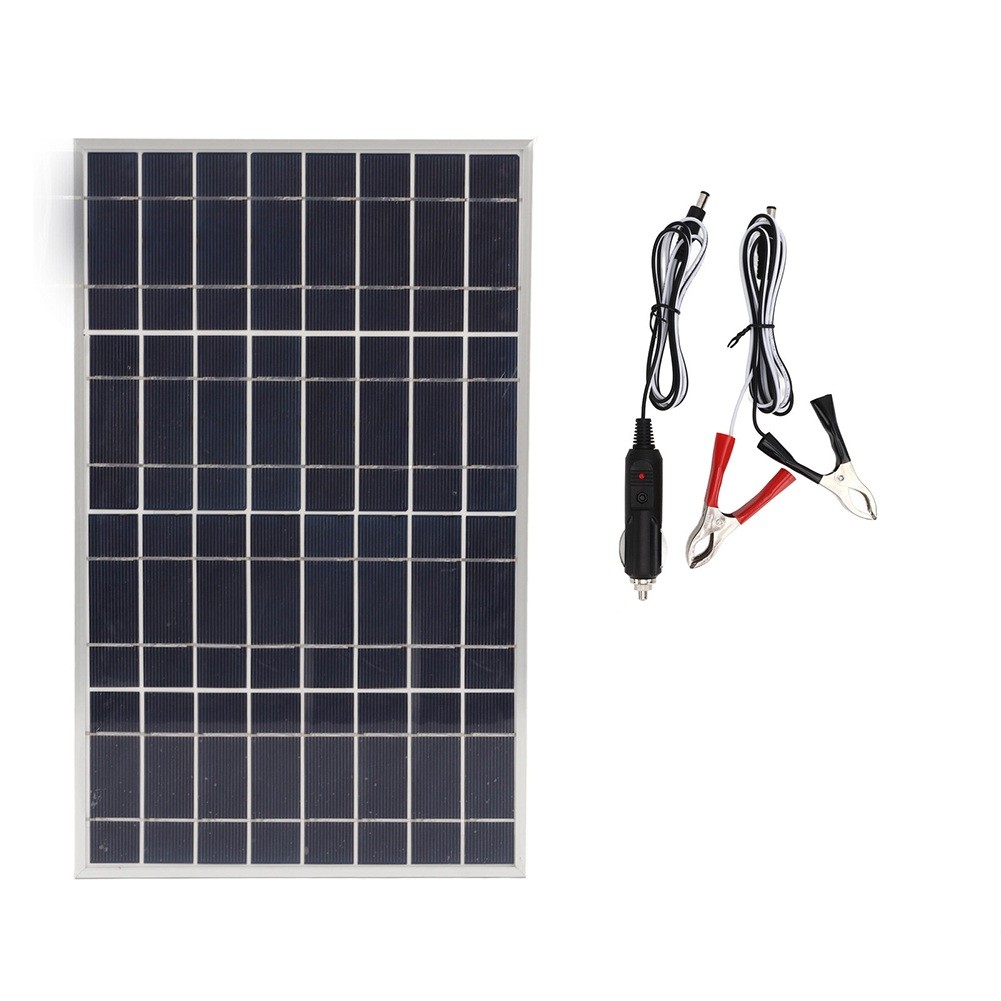 Framed 12V 24V Solar Panel with 60A Waterproof Controller and Battery Clips