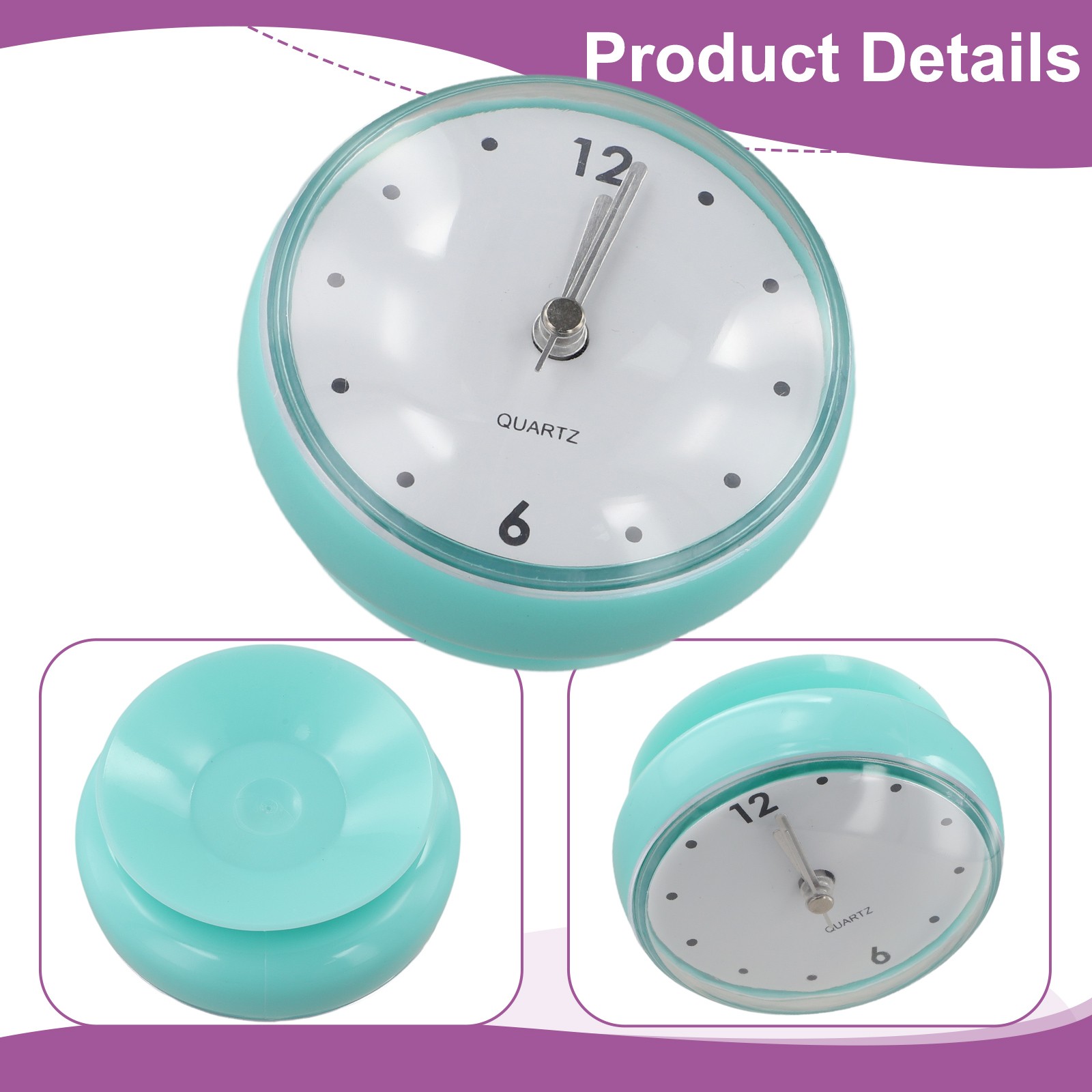 Silent Quartz Clock with Sucker for Easy Installation in Bathroom For Kitchen