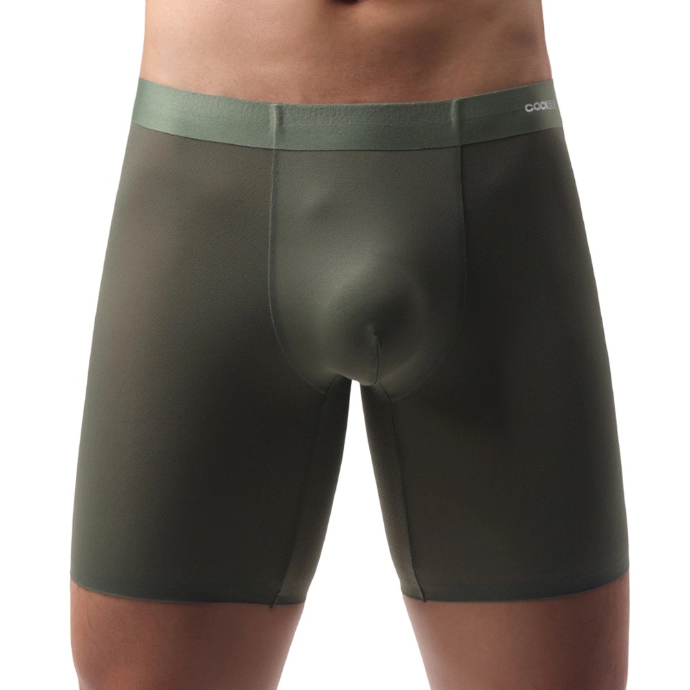 Men Long Leg Boxers Sports Underwear with U Convex Pouch Translucent Fabric