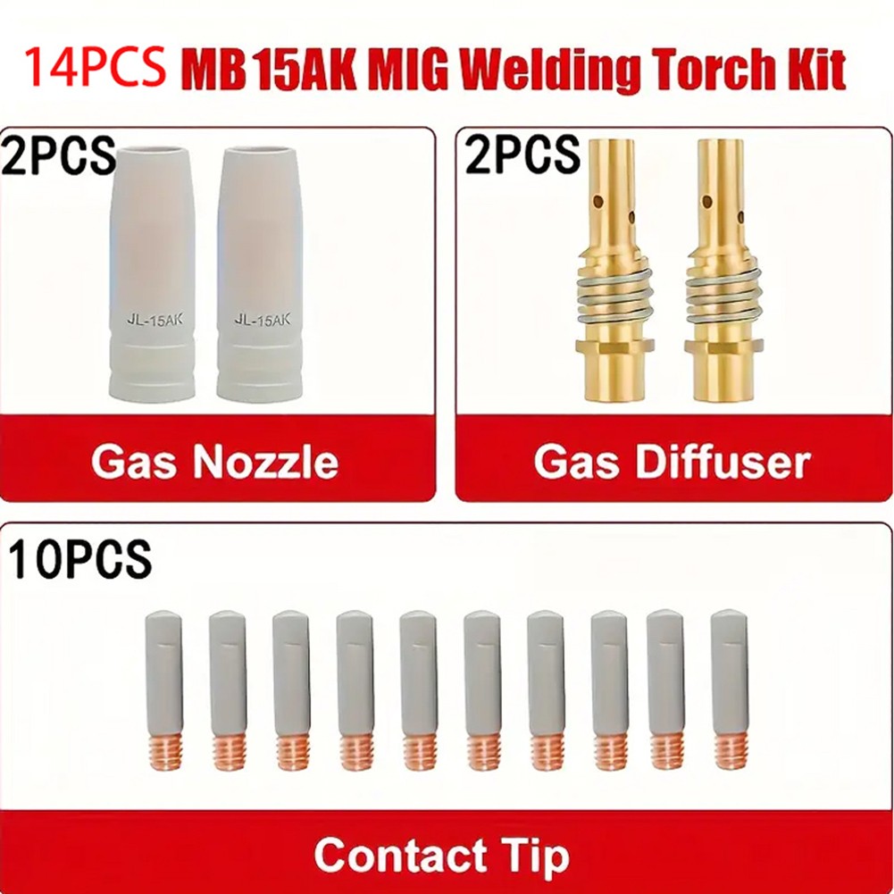 14pc Welding Torch Nozzles Copper Material with 15AK Insulated Coating Set