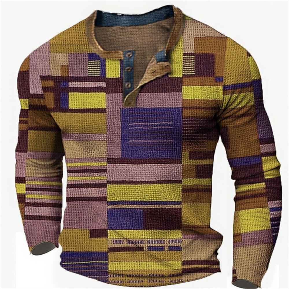 Mens Digital Printed Button For polo Shirt Long Sleeve for Spring Summer Autumn