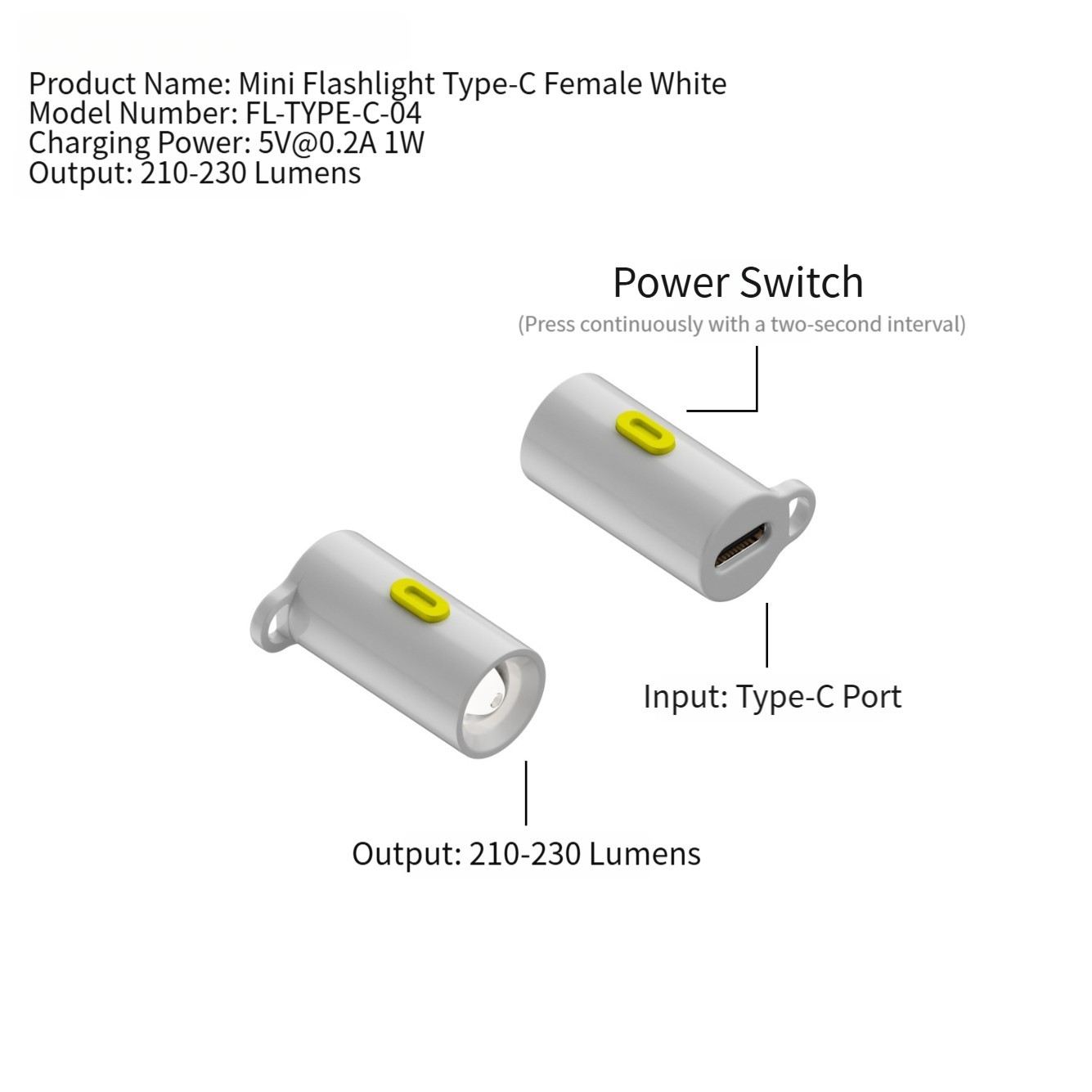 Type C Powered For Mini LED Flashlight Portable Light for Camping Hiking