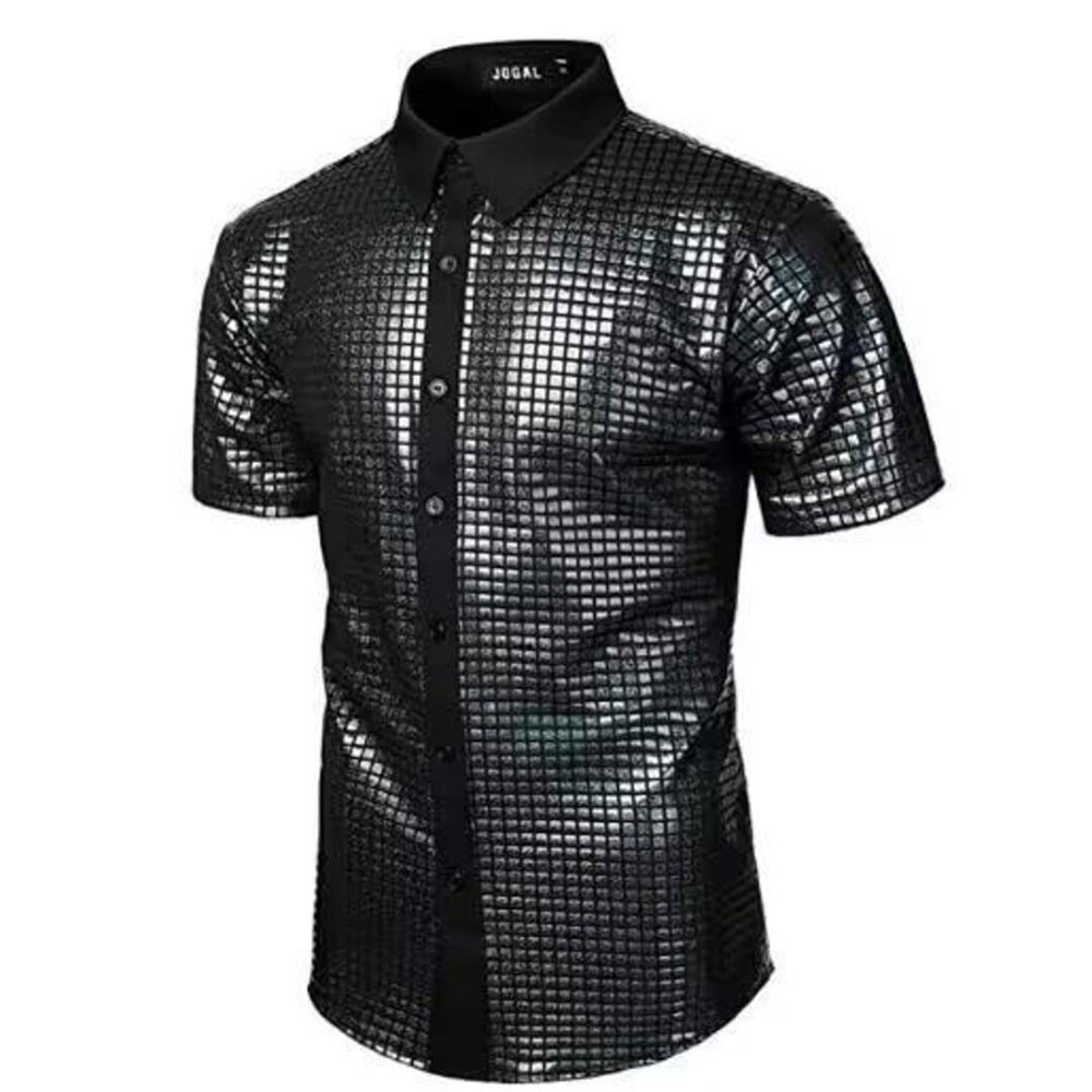 All-season Wear Men's Formal Shirt Sequin Buckle Shirt Polyester Fabric - Picture 7 of 12