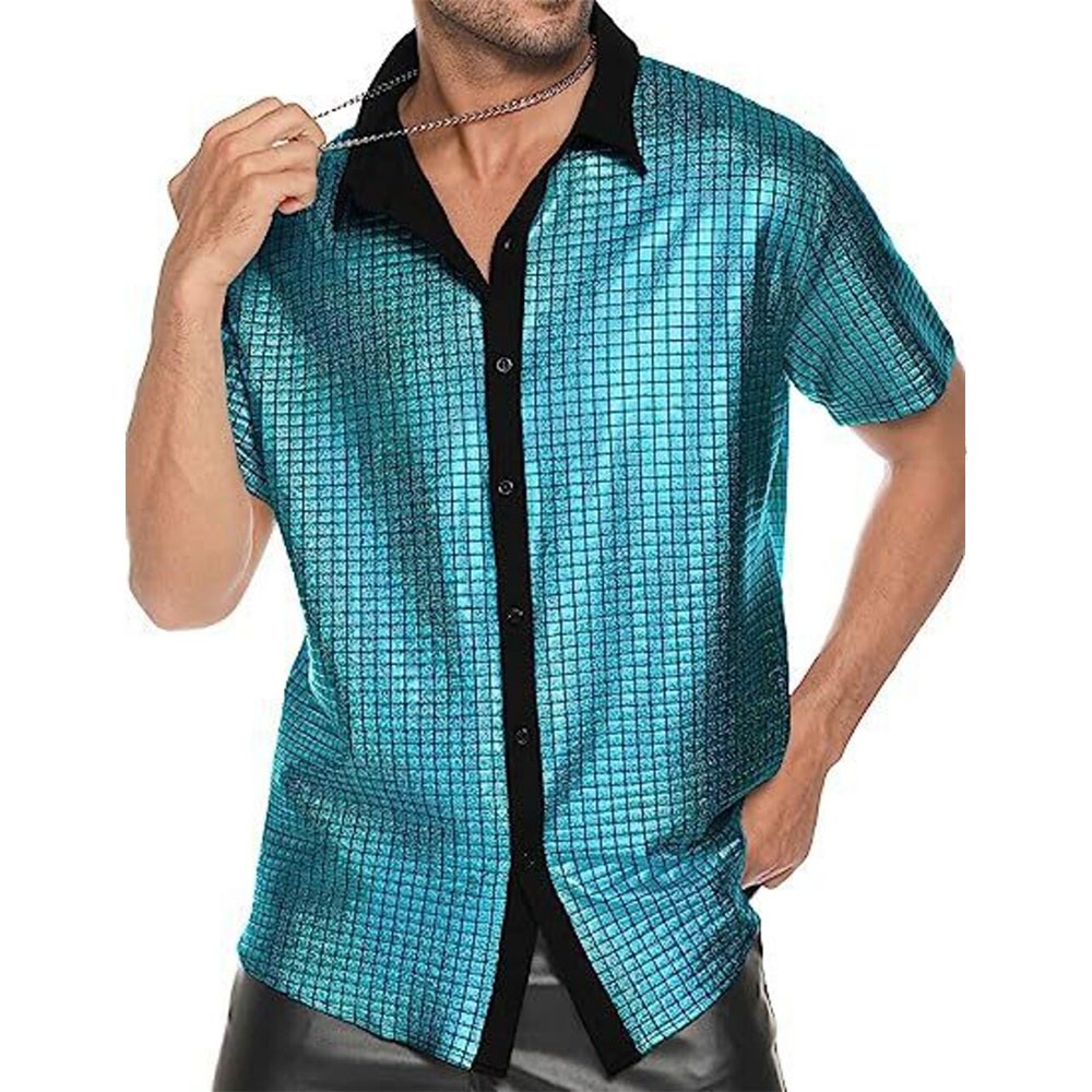 All-season Wear Men's Formal Shirt Sequin Buckle Shirt Polyester Fabric - Picture 10 of 12