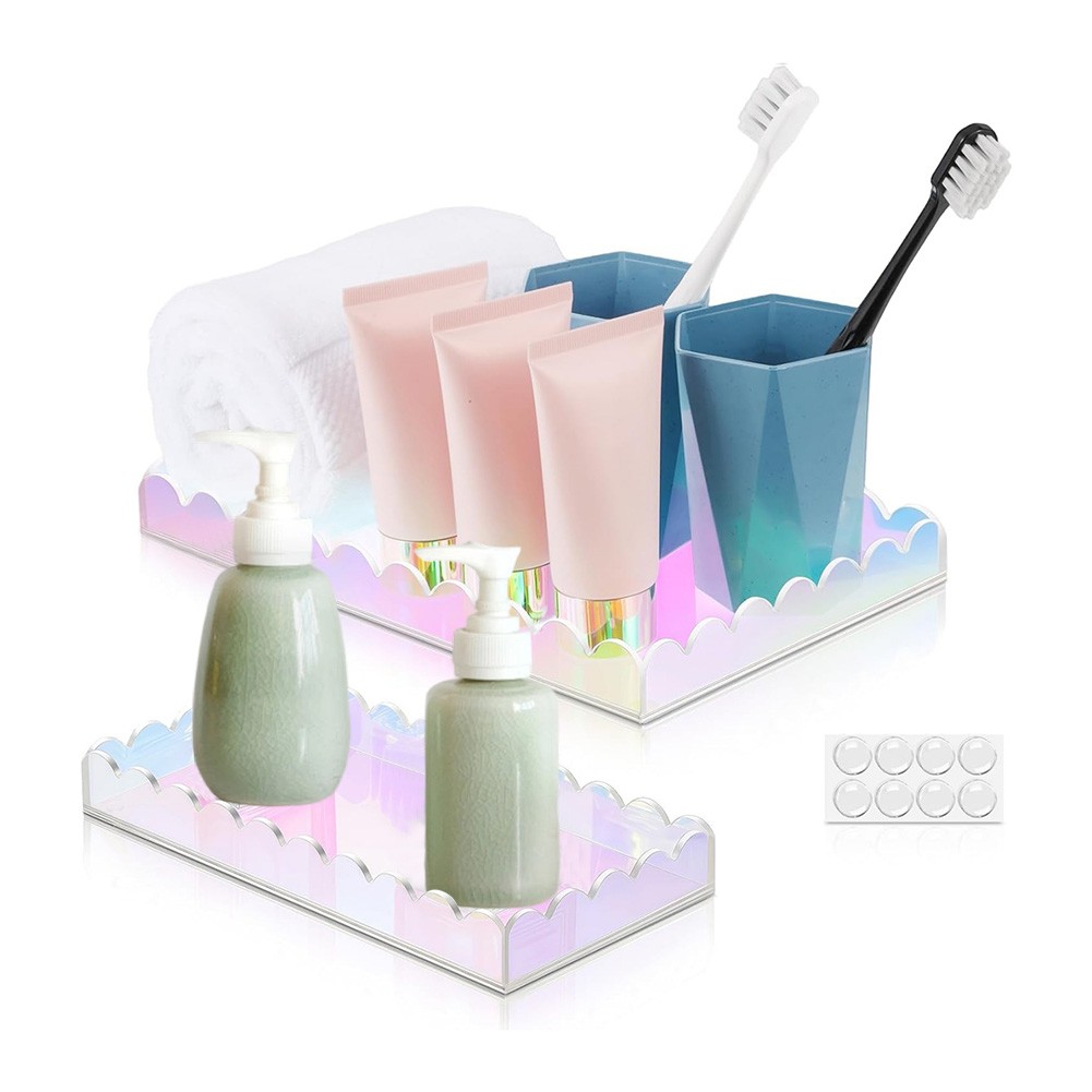 2 Pack Clear Acrylic Vanity Trays for Organizing Bathroom or Kitchen Items - Picture 18 of 24