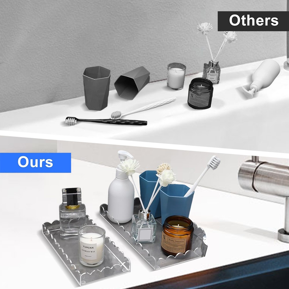 2 Pack Clear Acrylic Vanity Trays for Organizing Bathroom or Kitchen Items - Picture 17 of 24