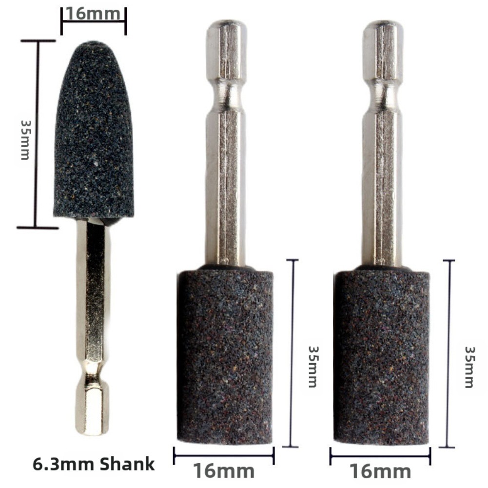 16mm Hex Shank Grinding Head 3pcs Brown Corundum for Material Grinding Tools