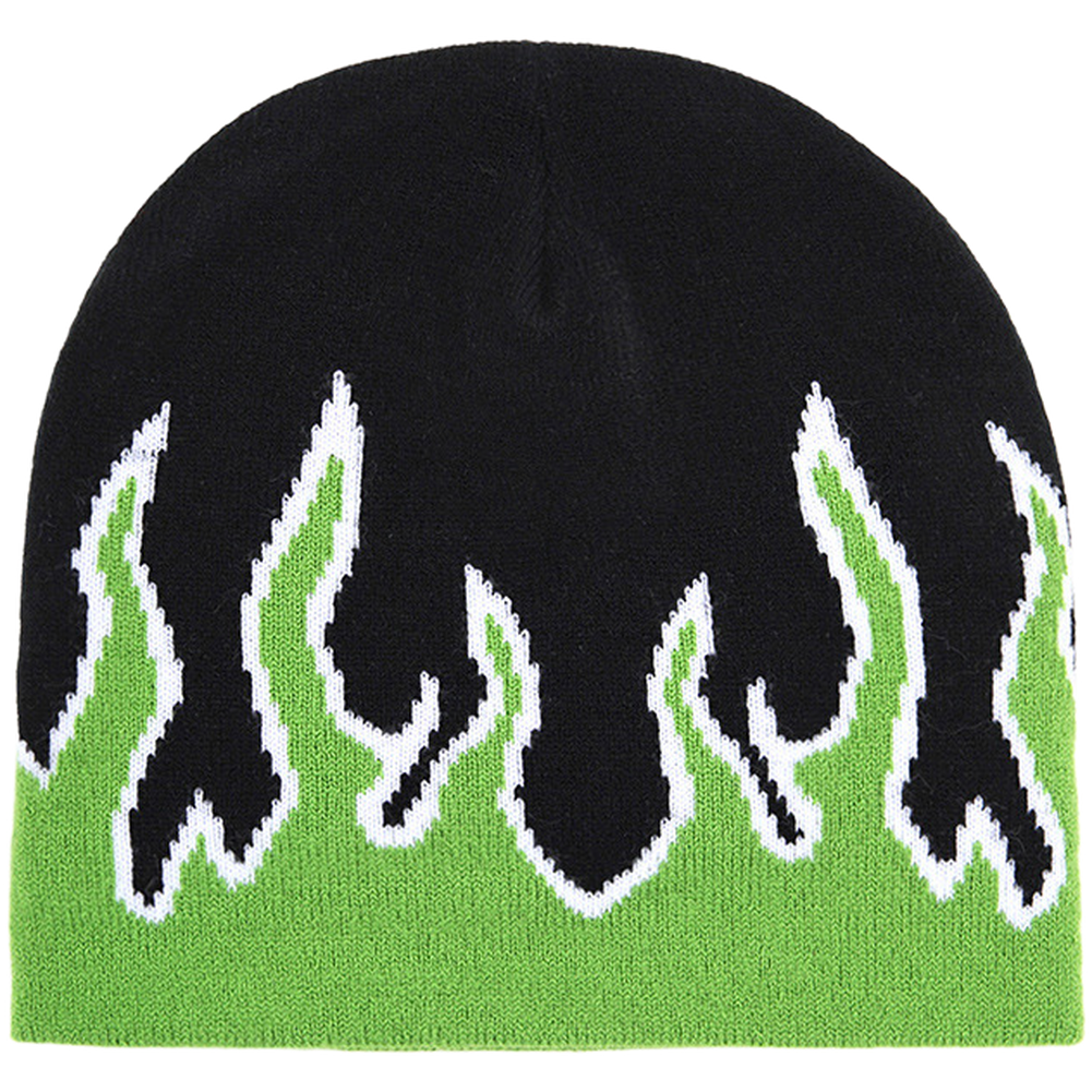 Men's Breathable Knit Beanie Winter Dome Cap Flame Pattern Warm Elastic Fit Hat