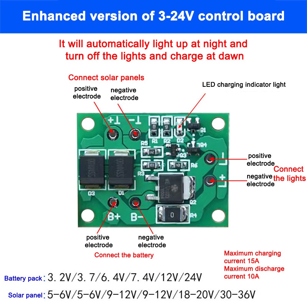 324V Solar Light Control Board for Garden and Wall Lights with Efficient Output