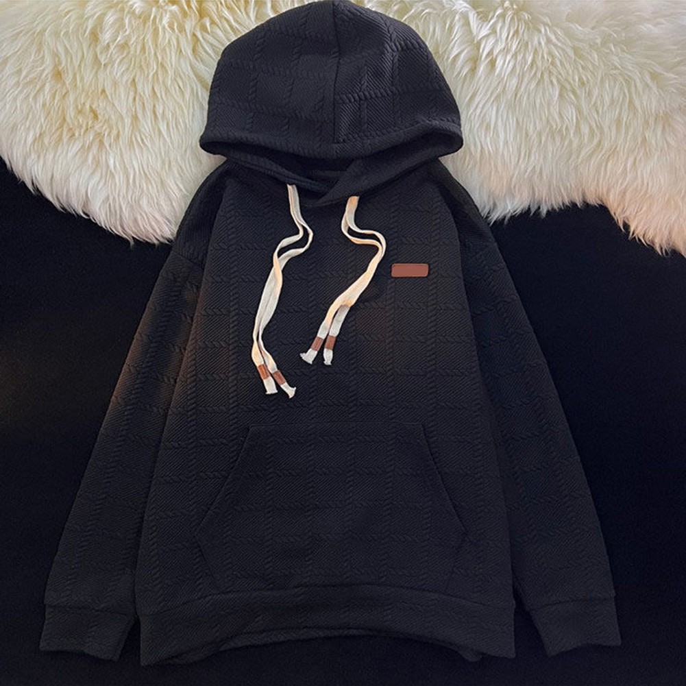 Loose Sweatshirt Plaid Hoodie Hooded Neckline Plaid Pattern Relaxed Fit - Picture 14 of 24