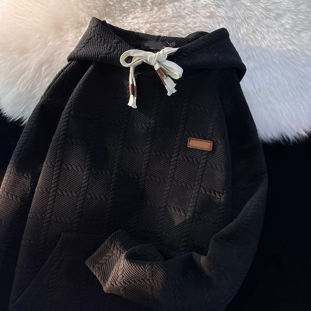 Loose Sweatshirt Plaid Hoodie Hooded Neckline Plaid Pattern Relaxed Fit - Picture 17 of 24