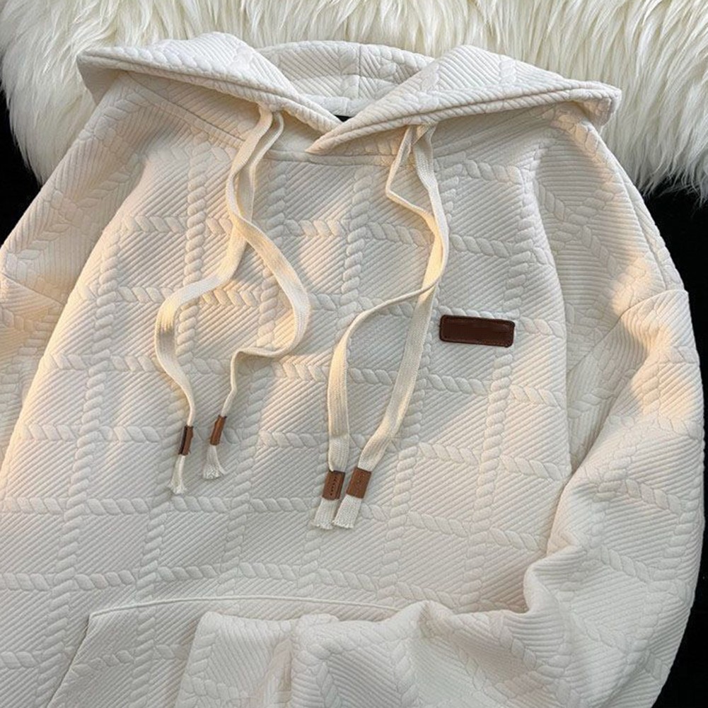 Loose Sweatshirt Plaid Hoodie Hooded Neckline Plaid Pattern Relaxed Fit - Picture 23 of 24