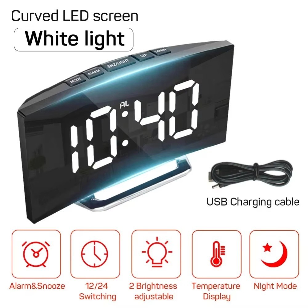 LED Alarm Clock Snooze Function For Bedroom For Office Desk Silent Design