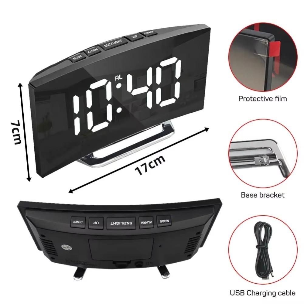 LED Alarm Clock Snooze Function For Bedroom For Office Desk Silent Design
