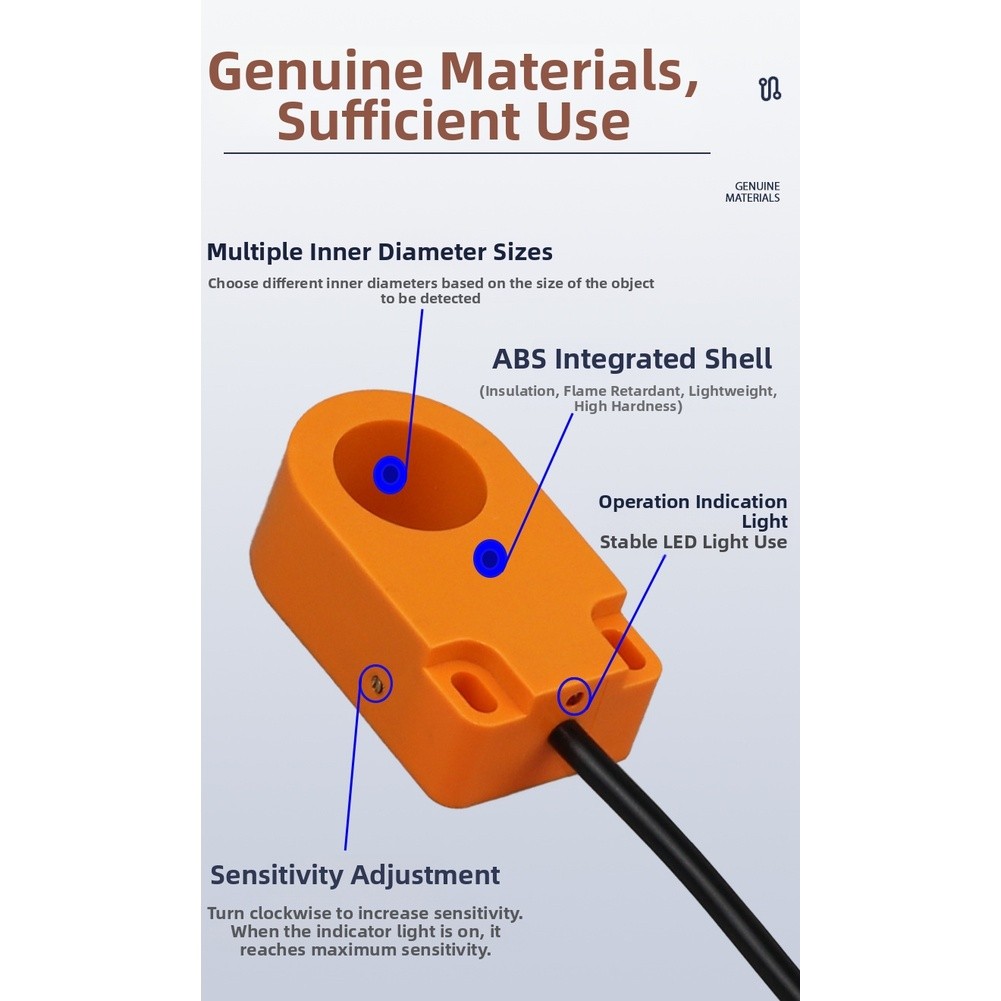 Annular Proximity Switch Sensor High Sensitivity for Metal Detection DC 12 24V