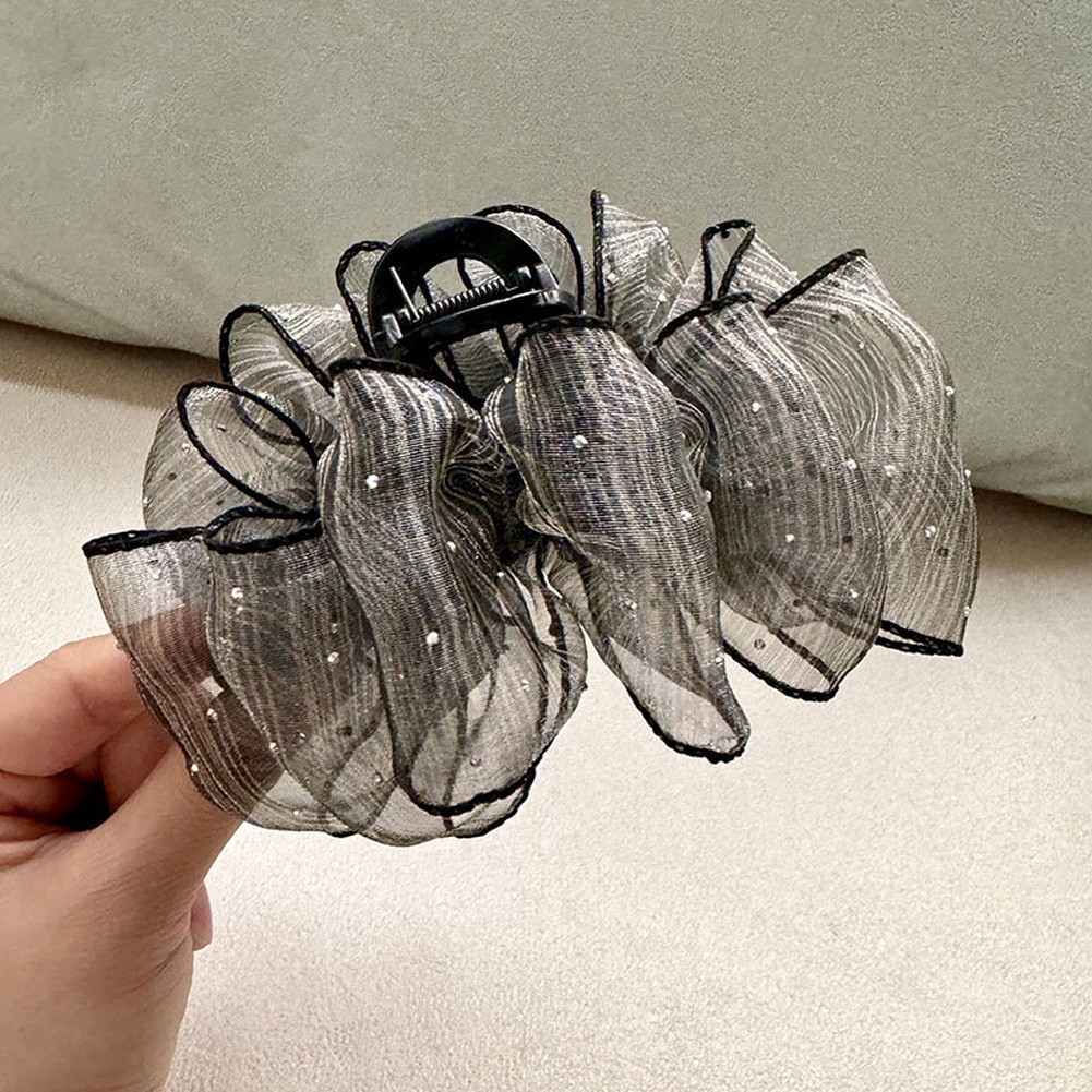 Summer Hair Accessories Mesh Pleated Hair Claw Clip for Women Black and Beige - Picture 16 of 21