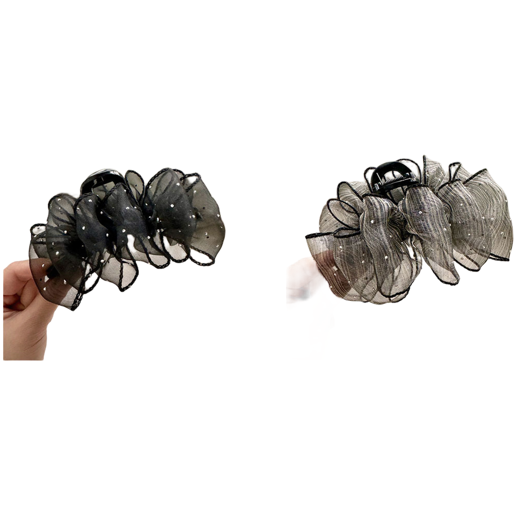 Summer Hair Accessories Mesh Pleated Hair Claw Clip for Women Black and Beige - Picture 17 of 21