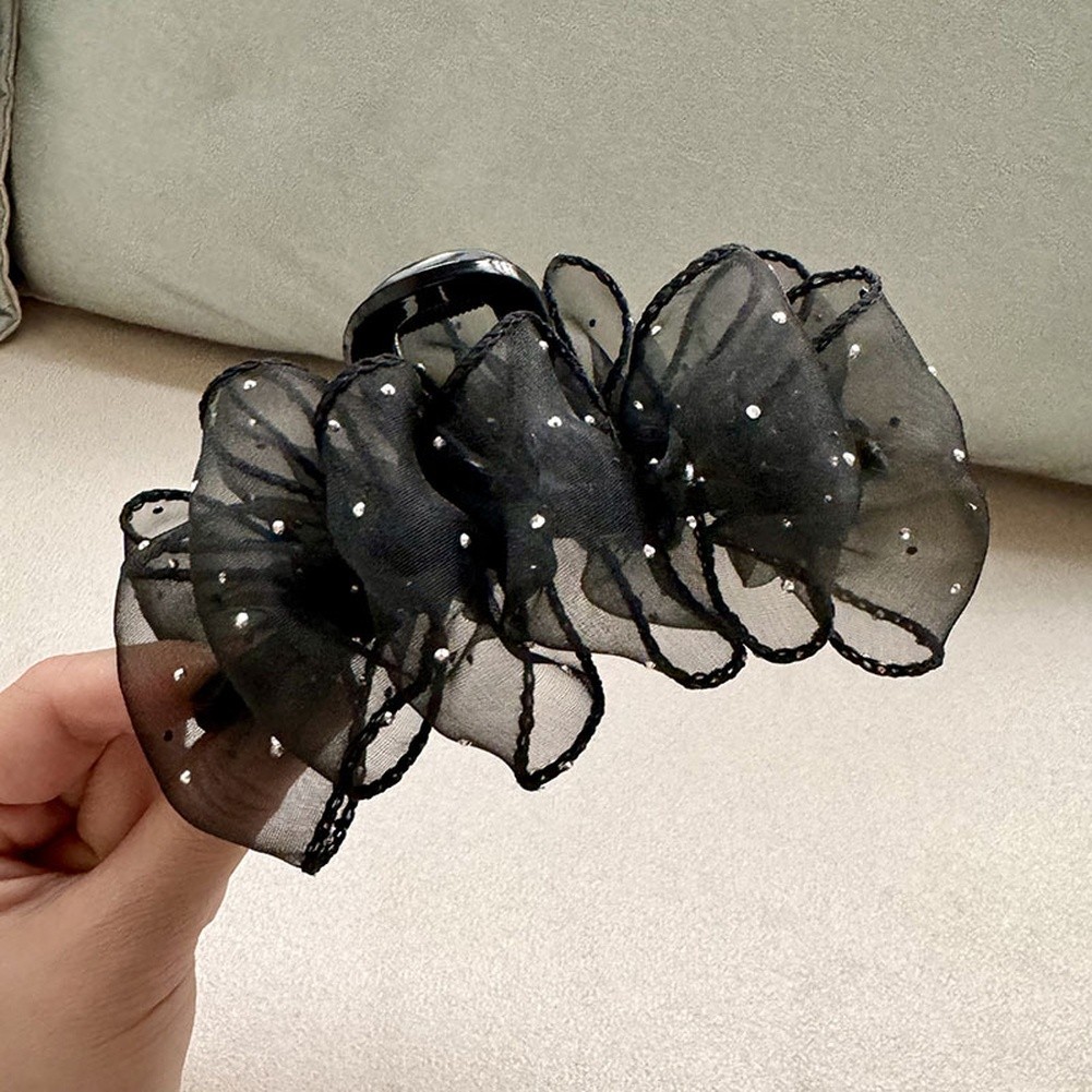 Summer Hair Accessories Mesh Pleated Hair Claw Clip for Women Black and Beige - Picture 14 of 21