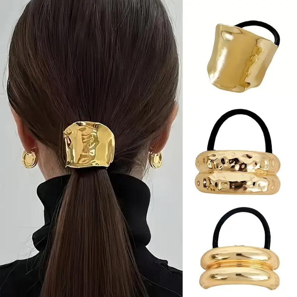 Alloy Hair Ties Set for Women Glossy Finish with Secure Fit and Trendy Patterns