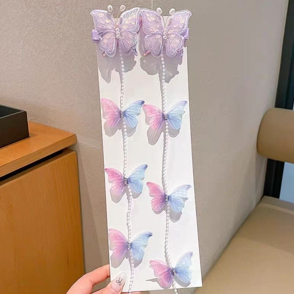 Fabric Princess Hairpins with Butterfly Bow and Tassel Handmade Clips for Girls - Picture 13 of 20