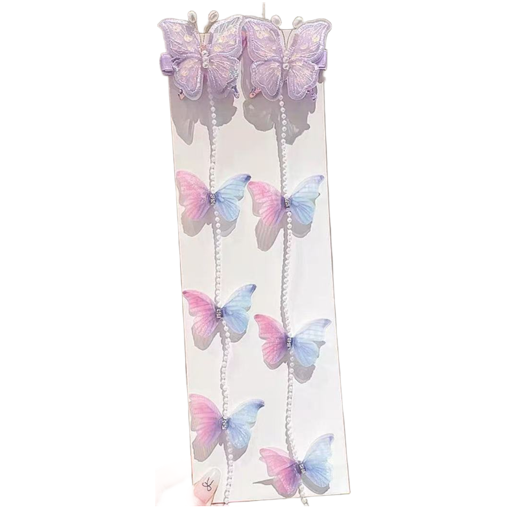 Fabric Princess Hairpins with Butterfly Bow and Tassel Handmade Clips for Girls - Picture 14 of 20