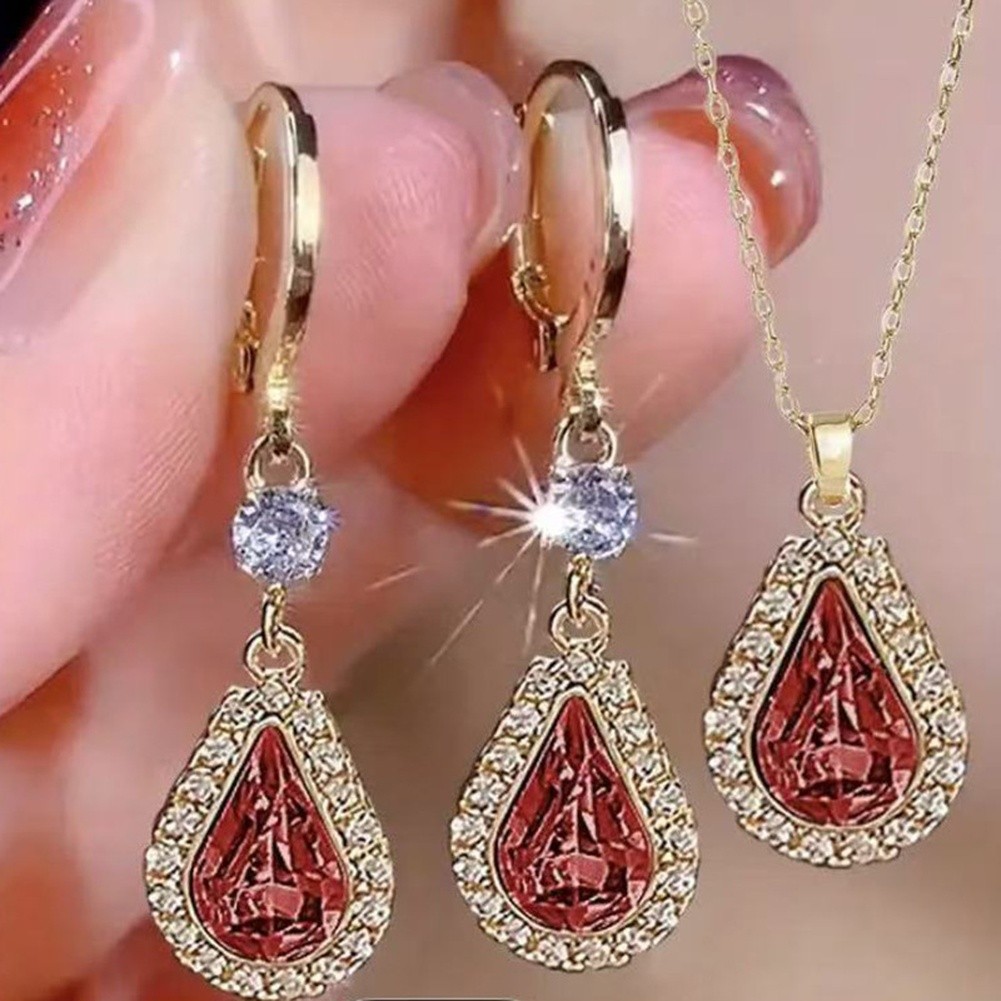 Elegant Teardrop Earrings with Matching Necklace Set for Women Fashion - Picture 15 of 21