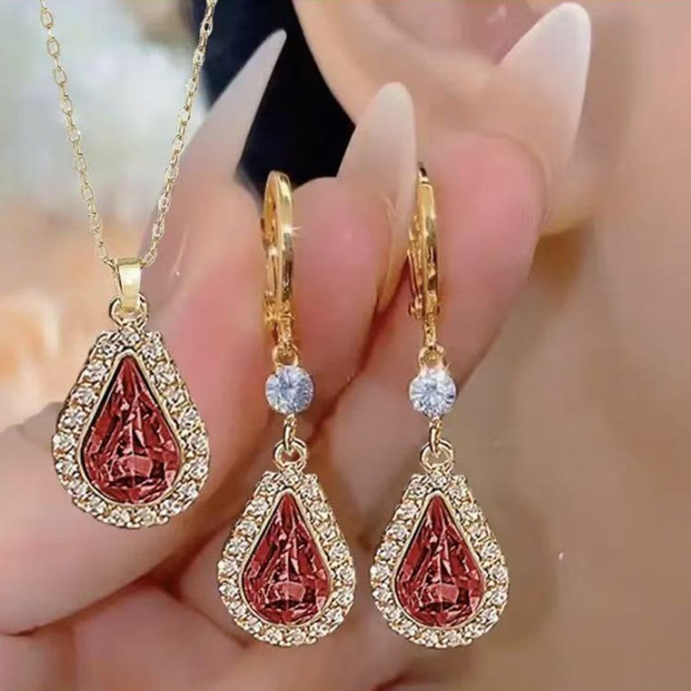 Elegant Teardrop Earrings with Matching Necklace Set for Women Fashion - Picture 14 of 21